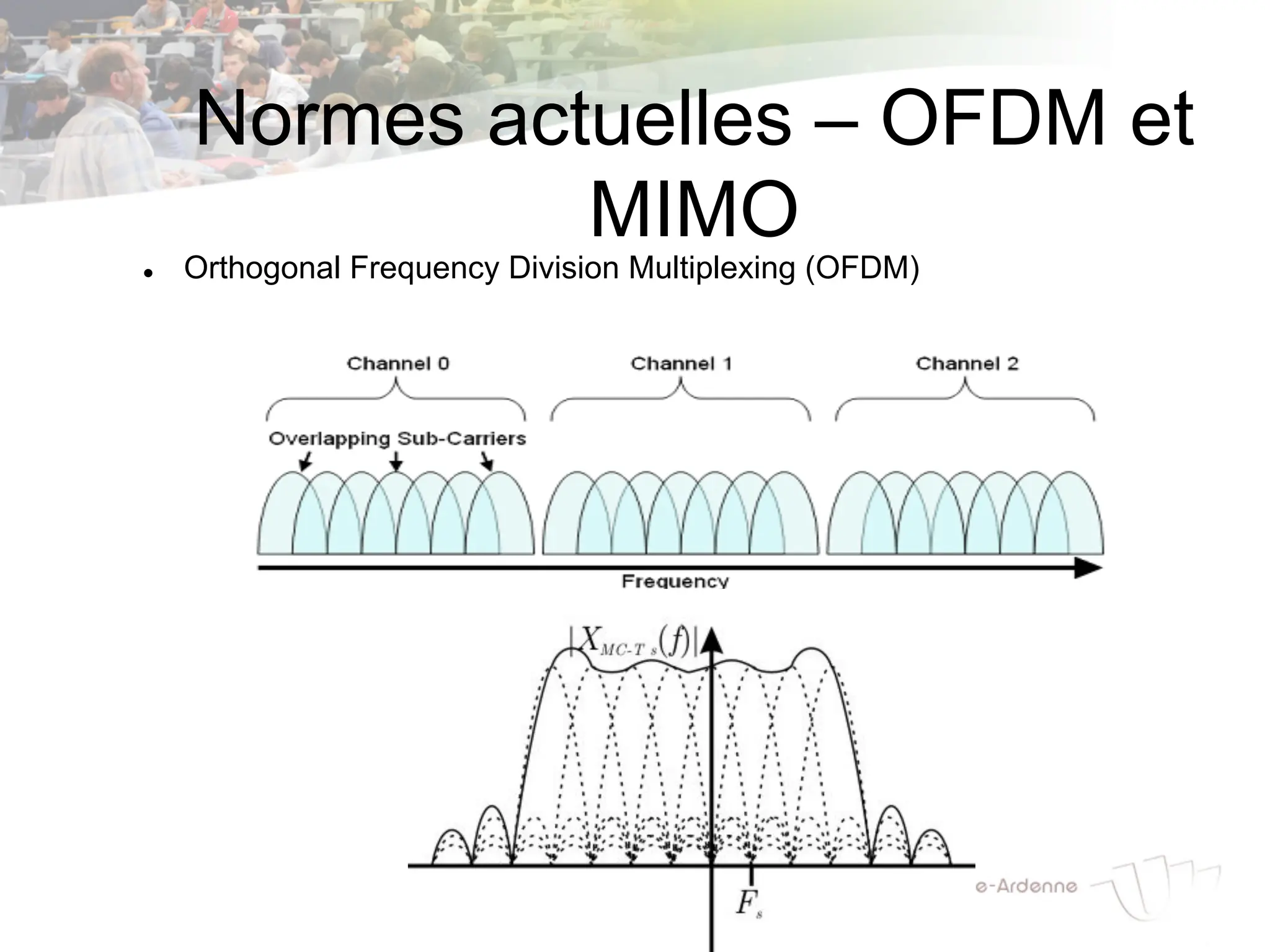 Normes actuelles – OFDM et
MIMO
l Orthogonal Frequency Division Multiplexing (OFDM)
 