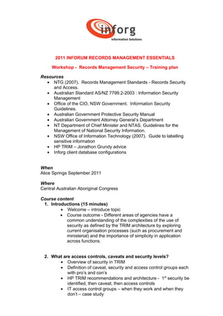 2011 inforum records management essentials   security workshop agenda