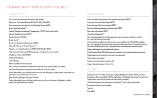 STANDARD SAFETY AND SECURITY FEATURES




                                                                                                                                                                                                    PERFORMANCE
 ACTIVE SAFETY                                                                                  PASSIVE SAFETY

 Four-wheel ventilated power-assisted disc brakes                                               Driver’s and front passenger’s dual-stage airbag system (SRS) 16
 Electronic Controlled Braking (ECB) (GS 460, GS 450h)                                          Front seat-mounted side airbags (SRS) 16
 Four-sensor, four-channel Anti-lock Braking System (ABS)                                       Front and rear side curtain airbags (SRS) 16
 Smart Stop Technology33                                                                        Driver’s and front passenger’s knee airbags (SRS) 16




                                                                                                                                                                                                    HYBRID
 Vehicle Dynamics Integrated Management (VDIM)1 with cutoff switch                              Rear-seat side airbags (SRS) 16
 Vehicle Stability Control (VSC)1                                                               Active front headrests23
 Traction Control (TRAC)                                                                        Three-point seatbelts for all seating positions, pre-tensioners with force limiters
 Brake Assist   22                                                                              for front and outboard rear seats
                                                                                                Automatic Locking Retractor/Emergency Locking Retractor (ALR/ELR) seatbelts
 Electronic Brakeforce Distribution (EBD)
                                                                                                for front and outboard mounted rear passenger seating positions. Emergency Locking
 Direct Tire Pressure Monitor System34                                                          Retractor (ELR) only for driver’s seat and center rear passenger seating position




                                                                                                                                                                                                    AMENITIES
 Adaptive Front Lighting System (AFS)19 (GS 460, GS 450h)                                       Height-adjustable front shoulder belt anchors
 High-Intensity Discharge (HID) headlamps with dynamic auto leveling                            Child Restraint Seat (CRS) tether anchor brackets for rear outboard seating positions
 Headlamp washers (GS 450h)                                                                     Rigid body structure with front and rear crumple zones
 Integrated foglamps                                                                            Side-impact door beams
 LED taillamps                                                                                  Reinforcements in pillars and door sills




                                                                                                                                                                                                    INNOVATION
 Water-repellent front-door glass                                                               Impact-dissipating upper interior trim
 Rain-sensing intermittent windshield wipers with mist cycle (GS 460, GS 450h)
 Variable intermittent windshield wipers with mist cycle (GS 350)                               SECURITY
 Power-adjustable, auto-folding outside mirrors with defoggers, puddle lamps, integrated turn
 indicators and auto tilt-down in reverse                                                       Safety Connect™ 11,14 offers Automatic Collision Notification, Stolen Vehicle Location,
 Rear-window defogger with auto-off timer                                                       Emergency Assistance Button (SOS) and Enhanced Roadside Assistance15 connectivity.
                                                                                                Subscription required. One-year trial subscription included
 Power-adjustable, power-folding outside mirrors with turn indicators, defoggers, puddle
 lamps and auto tilt-down in reverse                                                            Vehicle theft-deterrent and engine immobilizer,28 with in-key transponder




                                                                                                                                                                                                    SPECS
                                                                                                Emergency interior trunk release
                                                                                                Tool kit
                                                                                                First aid kit
                                                                                                                                                                      See disclaimers on page 69.
 