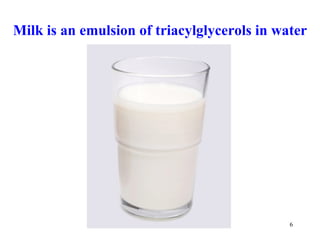 Milk is an emulsion of triacylglycerols in water 