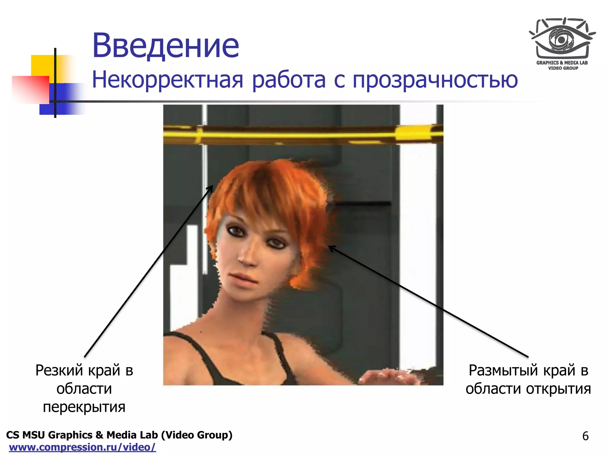 CS MSU Graphics & Media Lab (Video Group)
www.compression.ru/video/
Only for
Maxus 
Введение
Некорректная работа с прозрачностью
6
Резкий край в
области
перекрытия
Размытый край в
области открытия
 