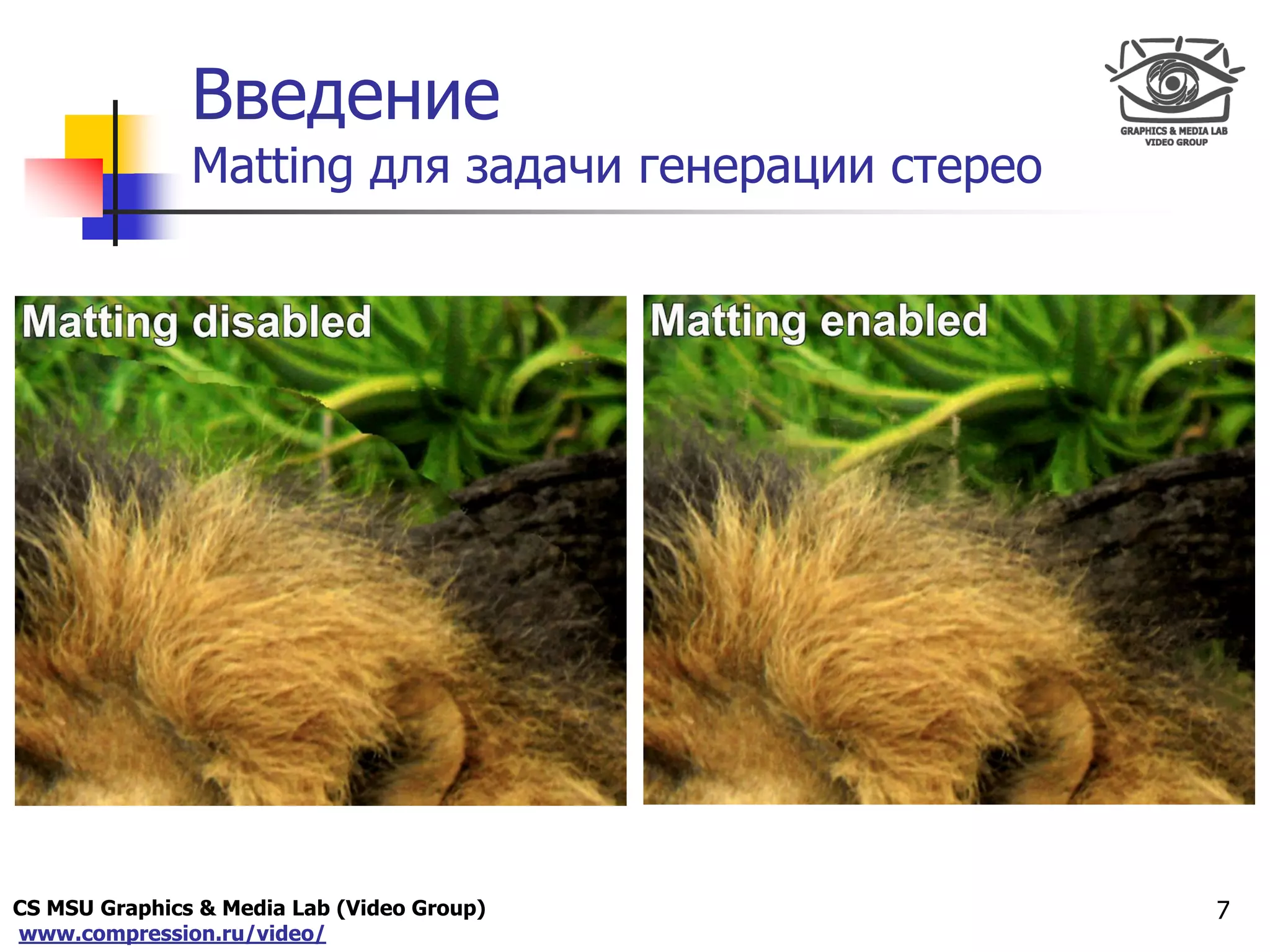 CS MSU Graphics & Media Lab (Video Group)
www.compression.ru/video/
Only for
Maxus 
Введение
Matting для задачи генерации стерео
7
 