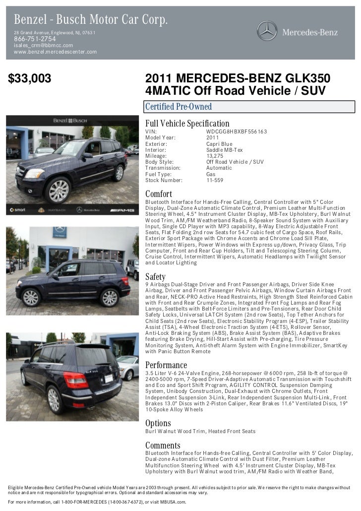 2011 Mercedes Benz Glk Class Glk350 For Sale At 17624348 Pdf