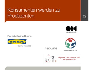 Konsumenten werden zu
Produzenten                           29




Der arbeitende Kunde


        Günther Voß, 2005
                            FabLabs
 