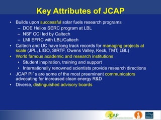 JCAP: DOE’s Solar Fuels Energy Innovation Hub | PDF