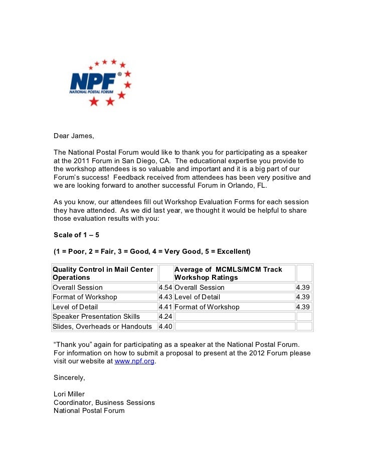 2011 national postal forum workshop survey ratings quality workshop survey
