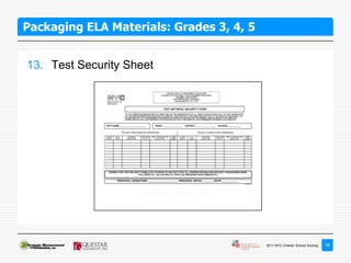 Packaging ELA Materials: Grades 3, 4, 5


13. Test Security Sheet




                                          2011 NYC Charter School Scoring   15
 