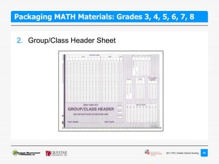 Packaging MATH Materials: Grades 3, 4, 5, 6, 7, 8


2. Group/Class Header Sheet




                                         2011 NYC Charter School Scoring   40
 
