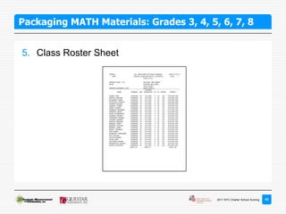 Packaging MATH Materials: Grades 3, 4, 5, 6, 7, 8


5. Class Roster Sheet




                                         2011 NYC Charter School Scoring   43
 