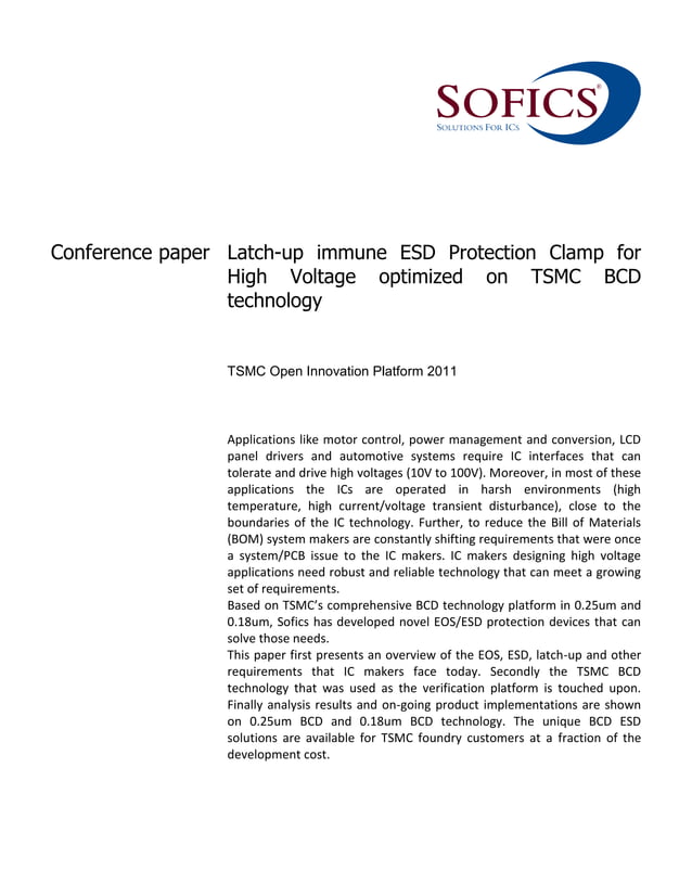 2011 Latchup immune ESD Protection Clamp for High Voltage optimized on