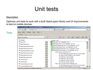 Unit tests Description Optimize unit tests to work with a built OpenLayers library and UI improvements to test on mobile devices Tests 