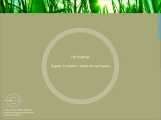 The challenge

                                     Organic Cosmetics - nature the new luxury




Ecole de Design Nantes Atlantique
Branding Packaging Design Workshop
12.2011 Paul Vickers
 