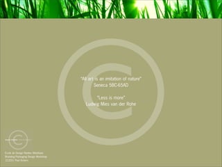 Ecole de Design Nantes Atlantique
Branding Packaging Design Workshop
                                     C
                                     “All art is an imitation of nature”
                                             Seneca 5BC-65AD

                                             “Less is more”
                                        Ludwig Mies van der Rohe




12.2011 Paul Vickers
 