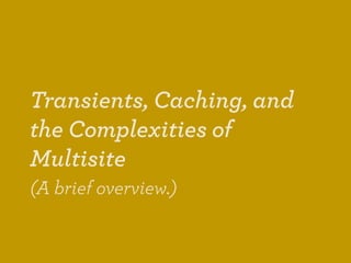 WordCamp San Francisco 2011: Transients, Caching, and the Complexities of Multisite