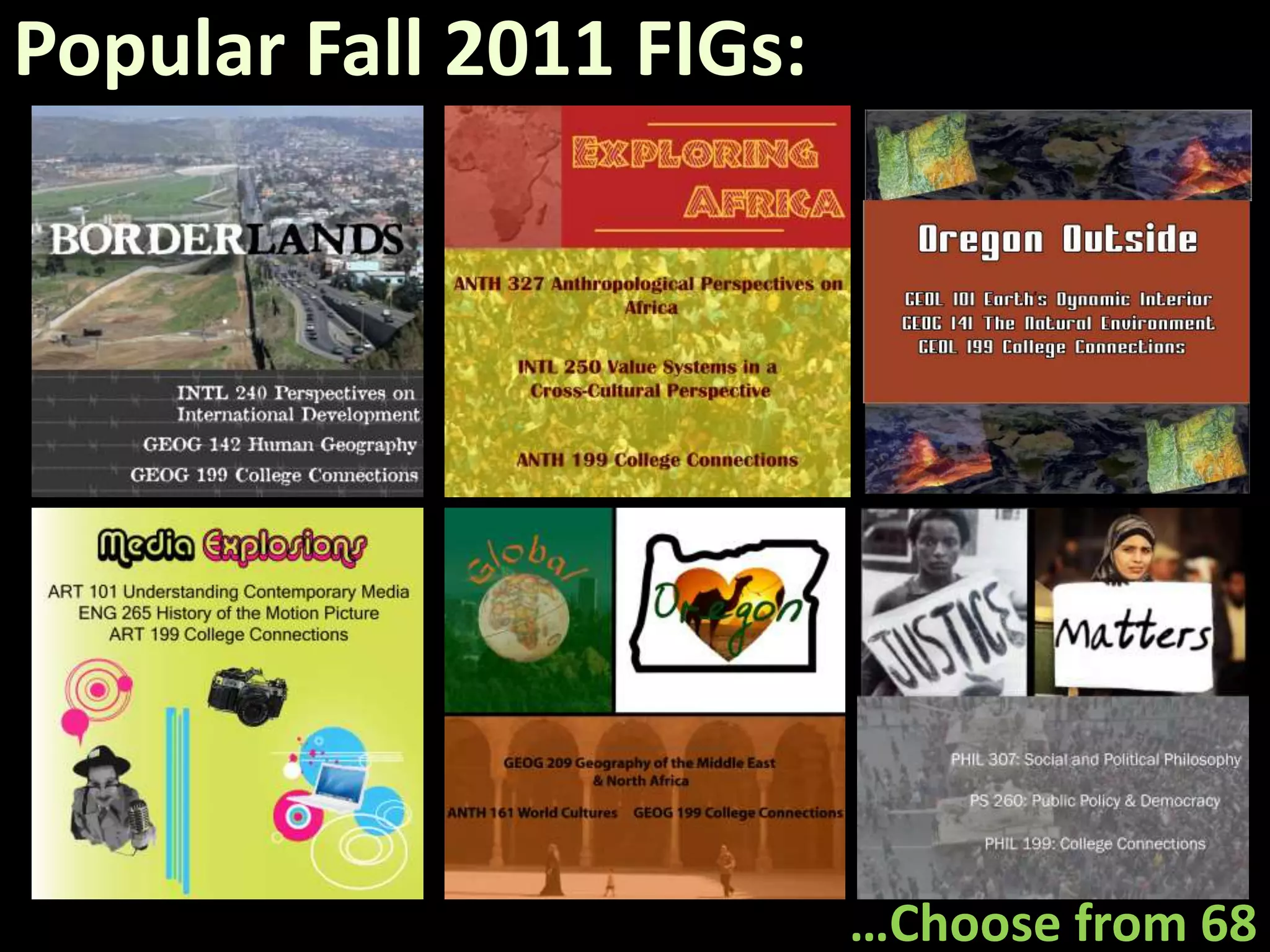 Popular Fall 2011 FIGs:




                          …Choose from 68
 
