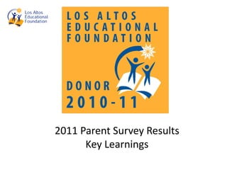 2011 Parent Survey Results
      Key Learnings
 
