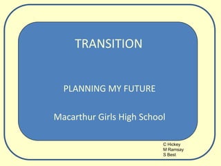 TRANSITION PLANNING MY FUTURE Macarthur Girls High School C Hickey M Ramsay S Best 