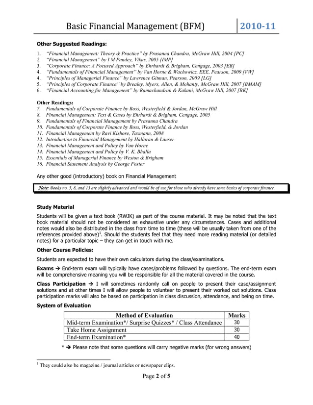 2011 pmir bfm course outline PDF