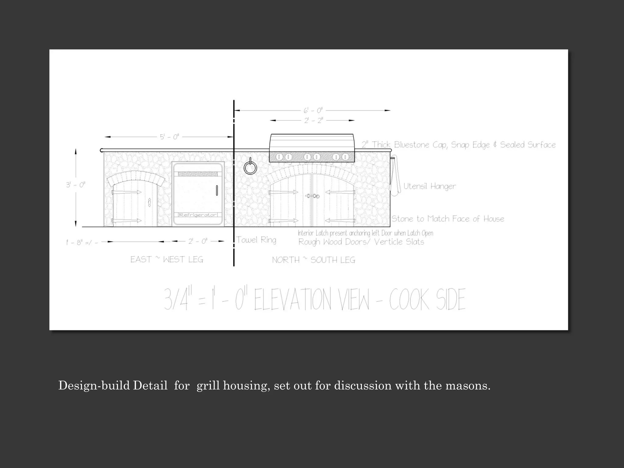 Design-build Detail for grill housing, set out for discussion with the masons.
 