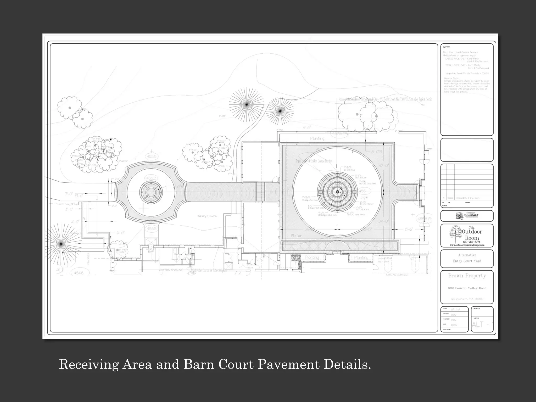 Receiving Area and Barn Court Pavement Details.
 