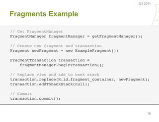 Introduction to Honeycomb APIs - Android Developer Lab 2011 Q3 | PDF