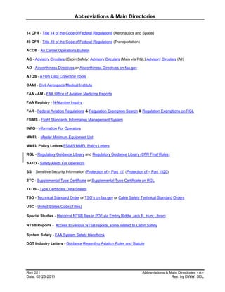 2011 r 021 cabin safety subject index for operators | PDF
