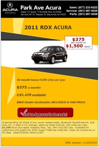 2011 RDX Acura Lease Rochelle Park NJ