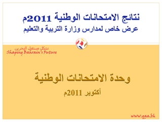‫نشكل مستقبل البحرين‬
‫‪Shaping Bahrain’s Future‬‬




             ‫وزذة االيخسبَبث انىطُُت‬
                           ‫أكخىبش 1102و‬

                                          ‫‪www.qaa.bh‬‬
 