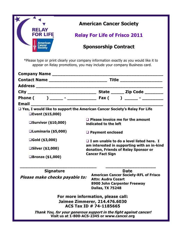 friscorfl 2011 sponsorship packet relay for life form