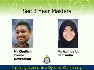 Mr Chelliah Trevor Devendran Sec 3 Year Masters Ms Azlinda bt Samsudin 