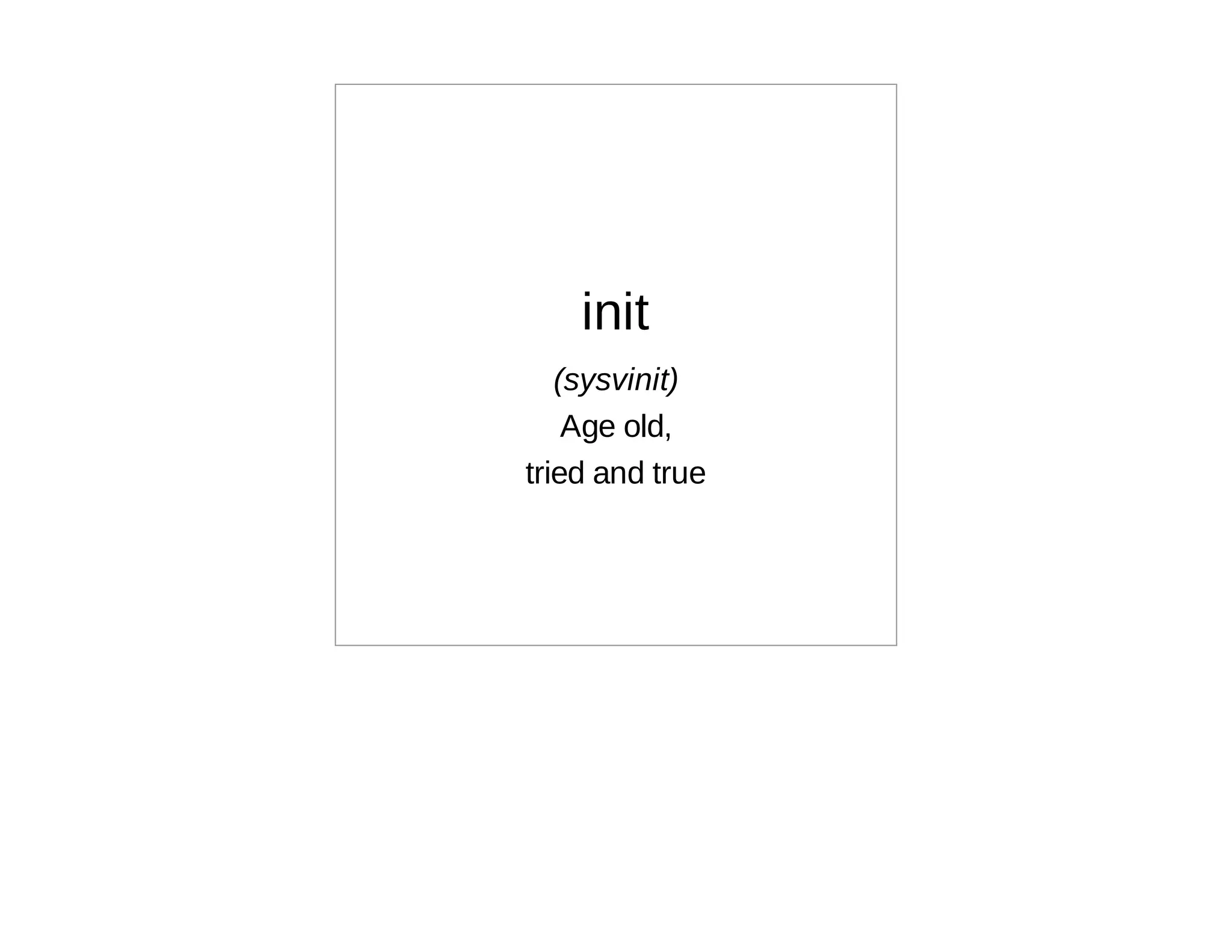 init
   (sysvinit)
    Age old,
tried and true
 