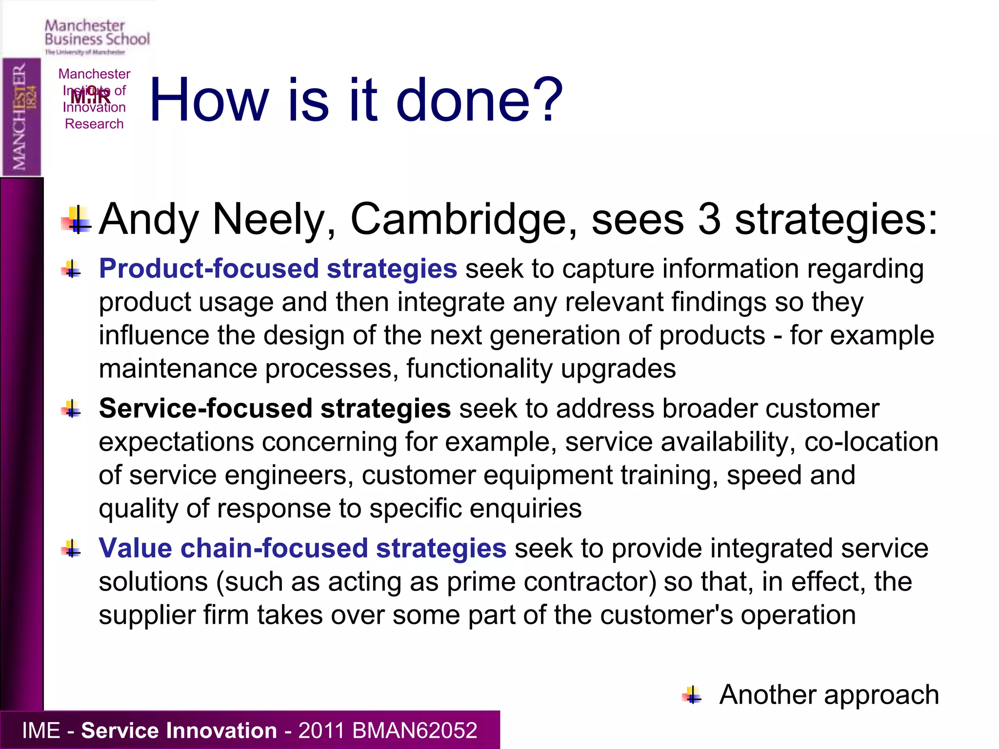 Productisation of services ..either the evolution of a service to include a productor a service that becomes standardised to a degree where it is marketed as a product. For example in logistics, transport contracts can be so well defined that they turn into a service that is effectively sold as a product.       www..productserviceinnovation.comManchester Institute of Innovation Research
