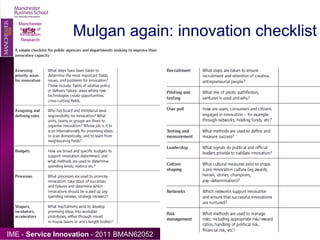 Mulgan again: innovation checklist Manchester Institute of Innovation Research 