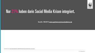 Nur 21% haben darin Social Media Krisen integriert.

                                                                                     Quelle: 08/2010 www.gartnercommunications.de




Gefunden bei: http://www.slideshare.net/EdWohlfahrt/social-media-krisen-als-chance


                                                                                                                                    16. Februar 2011   6
 
