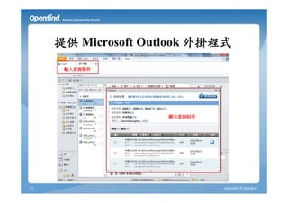 提供 Microsoft Outlook 外掛程式




41                          copyright © Openfind
 