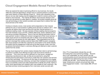 Cloud Engagement Models Reveal Partner Dependence
     When we explored the state of partnering efforts for cloud services, the results
     reflect the continued dependence vendors have on channel partners to assist in the
     sale and/or delivery of these offerings (Figure 5). What‟s also interesting is that
     there is not one clear leading channel engagement model for vendors as they look
     ahead to cloud services. The majority will deliver cloud services directly to end-
     users and use partners as sales agents or resellers, but another sizeable group will
     only sell technology to their solution providers and expect them to deliver their own
     cloud services to the market.

     Contrary to industry rumors, most vendors will be dependent on their channel
     partners for one or more functions in getting cloud services to market in 2011. Over
     a quarter will deliver direct cloud services and use their channel partners in a
     traditional reselling model. We see examples of these reselling channel programs
     from both hardware (Cisco and HP), software (Microsoft, Oracle, Salesforce.com)
     and service providers (Rackspace). Some in fact are offering automation tools to
     ease partners‟ burden in billing and contract management of their cloud services. A
     nearly equal amount of companies also plan to deliver cloud services directly to
     end-users and use partners as only sales agents. Their expectations are for the
     partner to leverage their existing customer base (often SMB focused), evangelize
     their cloud solutions and refer the customer for consumption to the vendor directly.                                Figure 5
     We predict that this engagement model will be the least popular model, over time,
     as partners themselves invest in a services offerings and attempt to retain customer
     control from the vendor.

     The top cloud response from vendors clearly indicates their intent to sell technology
     to partners to enable cloud offerings but not to sell cloud service directly to                 Only 17% of respondents indicate they are still
     customers. This is the most common approach for most server, storage and                        formulating their cloud partnering strategy. We think
     networking manufacturers to date, as they are accustomed to using their                         this is a bit understated, as many vendors are still
     infrastructure-focused partner community to create their own solutions and services             conducting pilots around cloud services and technology
     around their technology. The big focus for this class of manufacturers is to engage             engagement and determining how many of these
     around professional services mentoring, and teach their hardware-focused partners               models they will offer. Only recently have some of the
     how to successfully conduct pre-sales assessments to identify the private, hybrid or            larger infrastructure vendors announced their initial
     public cloud opportunities and migration path most suitable for their customers. We             cloud engagement models – most notably IBM, HP and
     see these services mentoring programs from most every vendor we work with.                      Cisco.



        Amazon Consulting 2011
Amazon Consulting 2011                                                                       5th Annual State of Partnering Study: Research Report            5
 