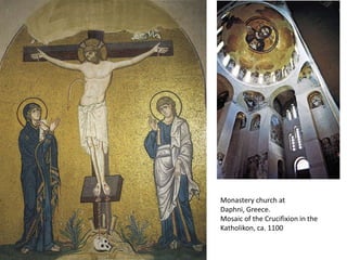Monastery church at Daphni, Greece.Mosaic of the Crucifixion in the Katholikon, ca. 1100