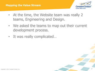 Mapping the Value Stream


               • At the time, the Website team was really 2
                 teams, Engineering...