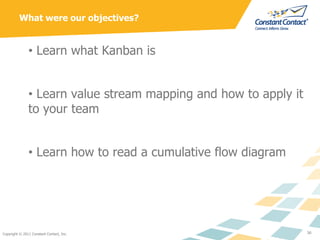 What were our objectives?


               • Learn what Kanban is


               • Learn value stream mapping and how to...