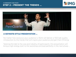 STEP 2 – PRESENT THE TRENDS …
A KEYNOTE-STYLE PRESENTATION …
No matter how exclusive your audience is, Rohit will deliver ...