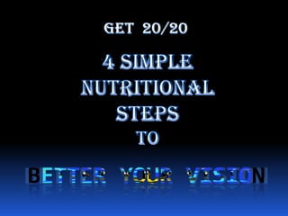 Get  20/20 4 Simple Nutritional StepsTo  BETTER YOUR VISION 