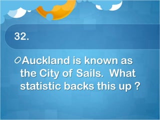 32.,[object Object],Auckland is known as the City of Sails.  What statistic backs this up ?,[object Object]