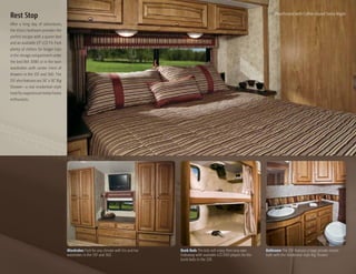 Rest Stop                                                                                                                                  35F hearthstone with coffee-Glazed sierra Maple

After a long day of adventures,
the Vista’s bedroom provides the
perfect escape with a queen bed
and an available 19 LCD TV. Pack
plenty of clothes for longer trips
in the storage compartment under
the bed (NA 30W) or in the twin
wardrobes with center chest of
drawers in the 35F and 36D. The
35F also features our 36 x 36 Big
Shower—a real residential-style
treat for experienced motor home
enthusiasts.




                                      Wardrobes Pack for any climate with his and her   Bunk Beds the kids will enjoy their very own      Bathroom the 35F features a large private master
                                      wardrobes in the 35F and 36d.                     hideaway with available lcd dVd players for the   bath with the residential-style big shower.
                                                                                        bunk beds in the 32K.
 