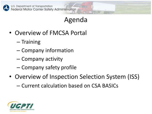 Fmsc Inspection FMCSA Portal and the Inspection Selection System | PPT