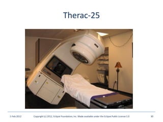 Therac-25




1-Feb-2012   Copyright (c) 2012, Eclipse Foundation, Inc. Made available under the Eclipse Public License 1....