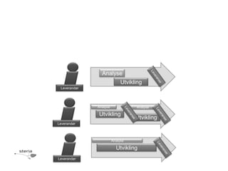 Analyse
                             Utvikling
 Leverandør




              Analyse              Analyse

              Utvikling
                                   Utvikling
Leverandør



                        Analyse

                          Utvikling
Leverandør
 