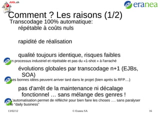 ->  La méthodologie (automatisation, 3-iso, fonctionnement //, etc.)  est aussi voire plus  importante que la technologie qui doit  la servir ! 
