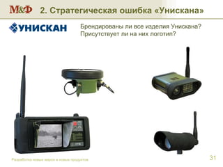 Разработка новых марок и новых продуктов 2. Стратегическая ошибка «Унискана» Брендированы ли все изделия Унискана? Присутствует ли на них логотип? 
