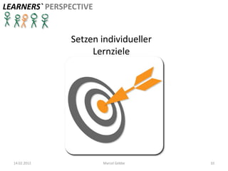 LEARNERS` PERSPECTIVE


               Setzen individueller
                    Lernziele




  14.02.2012            Marcel Gebbe   10
 