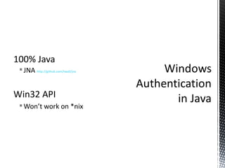 100% Java JNA  http://github.com/twall/jna Win32 API Won’t work on *nix 